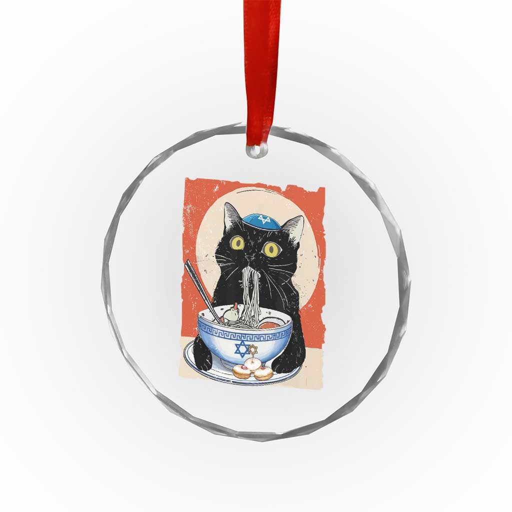 Funny Hanukkah Black Cat Eating Noodle Crystal Glass Ornament TS11 Print Your Wear