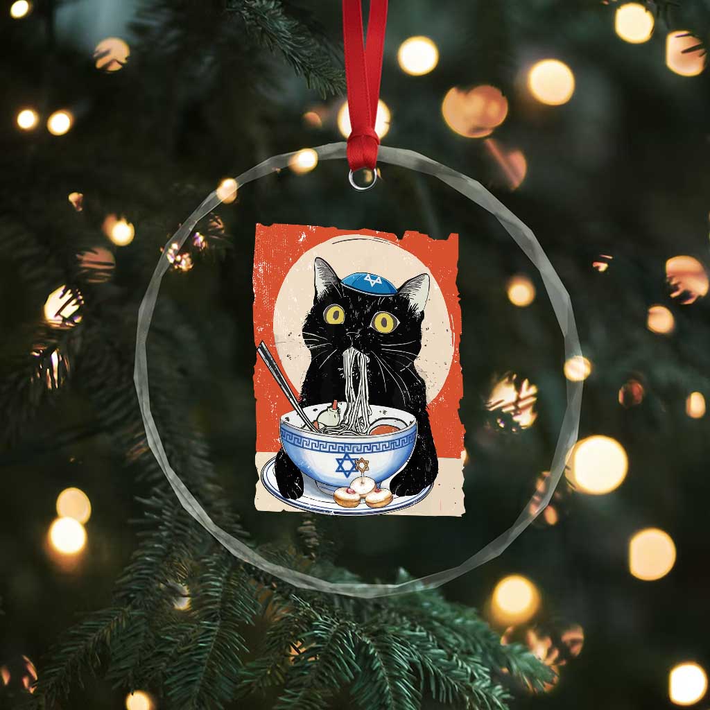 Funny Hanukkah Black Cat Eating Noodle Crystal Glass Ornament TS11 Print Your Wear