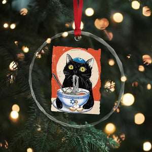 Funny Hanukkah Black Cat Eating Noodle Crystal Glass Ornament TS11 Print Your Wear