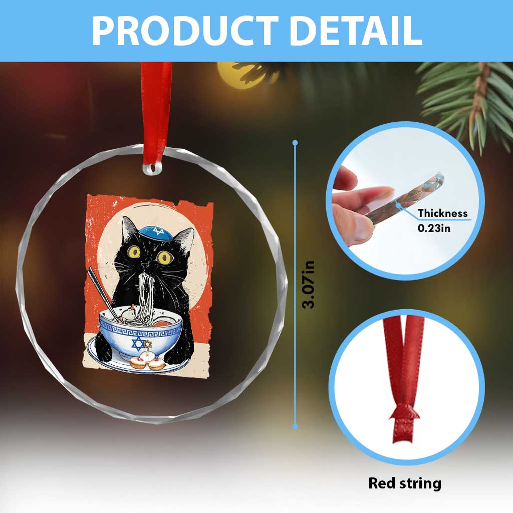 Funny Hanukkah Black Cat Eating Noodle Crystal Glass Ornament TS11 Print Your Wear