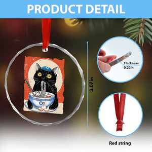 Funny Hanukkah Black Cat Eating Noodle Crystal Glass Ornament TS11 Print Your Wear