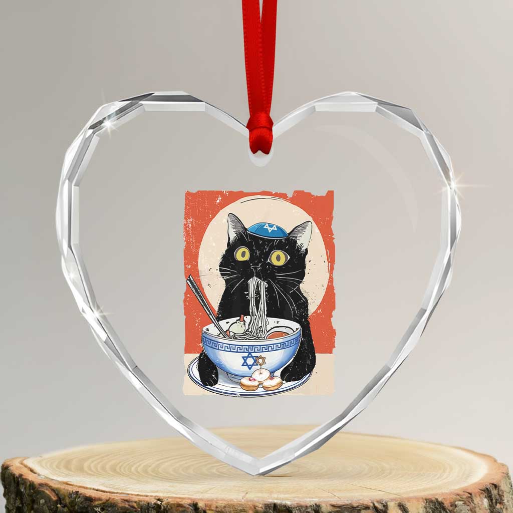 Funny Hanukkah Black Cat Eating Noodle Heart Crystal Glass Ornament TS11 Transparent Glass 3'' Heart Print Your Wear