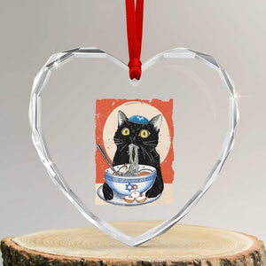 Funny Hanukkah Black Cat Eating Noodle Heart Crystal Glass Ornament TS11 Transparent Glass 3'' Heart Print Your Wear