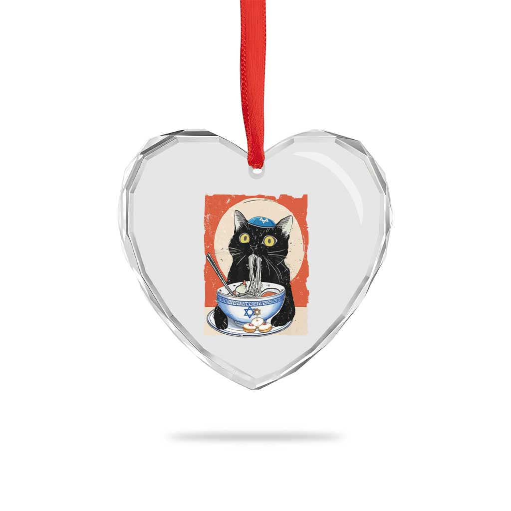 Funny Hanukkah Black Cat Eating Noodle Heart Crystal Glass Ornament TS11 Print Your Wear