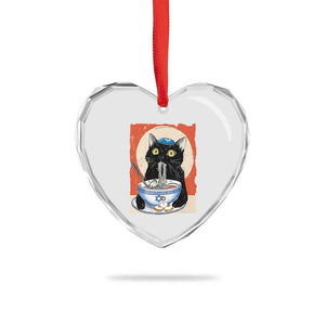 Funny Hanukkah Black Cat Eating Noodle Heart Crystal Glass Ornament TS11 Print Your Wear