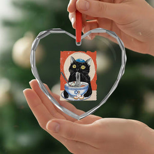 Funny Hanukkah Black Cat Eating Noodle Heart Crystal Glass Ornament TS11 Print Your Wear