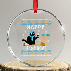 Funny Hanukkah Cat Crystal Glass Ornament Happy Hanukcat Drinking Black Cat Jewish Menorah Chanukah TS02 Transparent Glass 3'' Circle Print Your Wear