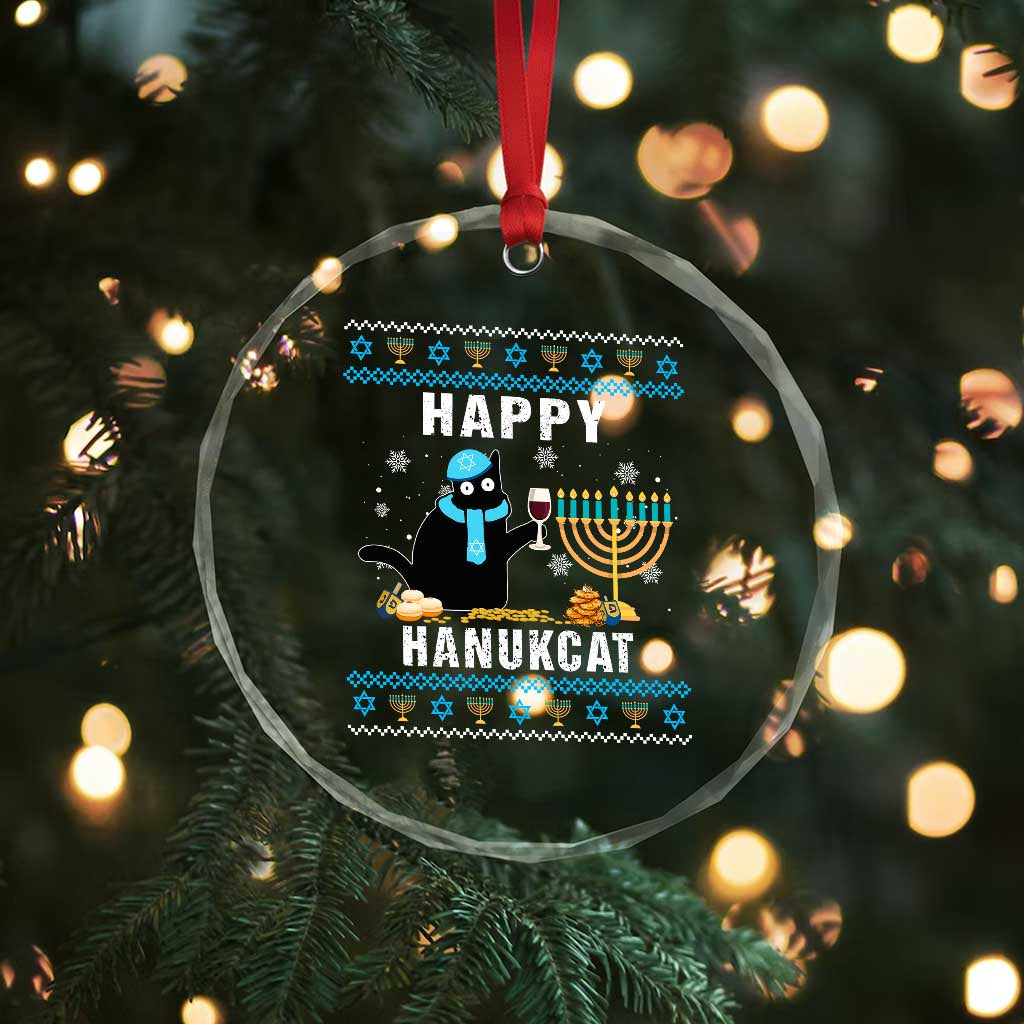 Funny Hanukkah Cat Crystal Glass Ornament Happy Hanukcat Drinking Black Cat Jewish Menorah Chanukah TS02 Print Your Wear