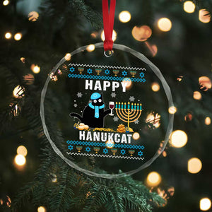 Funny Hanukkah Cat Crystal Glass Ornament Happy Hanukcat Drinking Black Cat Jewish Menorah Chanukah TS02 Print Your Wear