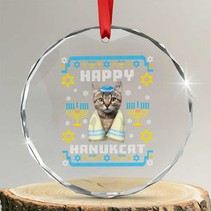 Funny Hanukkah Cat Crystal Glass Ornament Happy Hanukcat Menorah Ugly Chanukah Jewish Festival TS02 Transparent Glass 3'' Circle Print Your Wear