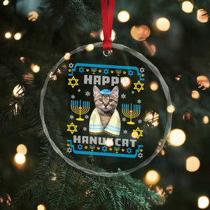 Funny Hanukkah Cat Crystal Glass Ornament Happy Hanukcat Menorah Ugly Chanukah Jewish Festival TS02 Print Your Wear