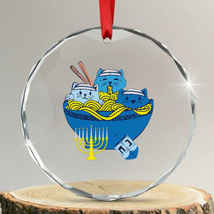 Funny Hanukkah Cat Crystal Glass Ornament Kawaii Cat Eating Ramen Anime Jewish Kitten TS09 Transparent Glass 3'' Circle Print Your Wear