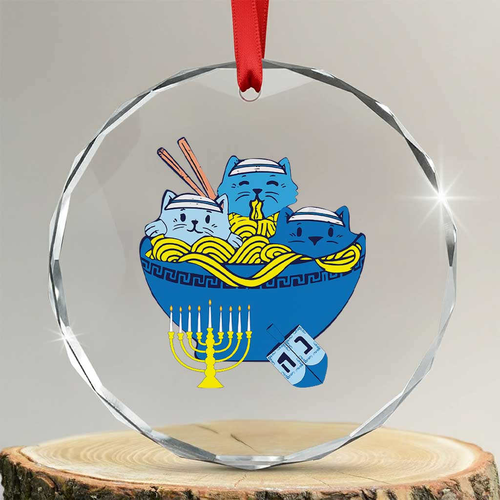 Funny Hanukkah Cat Crystal Glass Ornament Kawaii Cat Eating Ramen Anime Jewish Kitten TS09 Transparent Glass 3'' Circle Print Your Wear