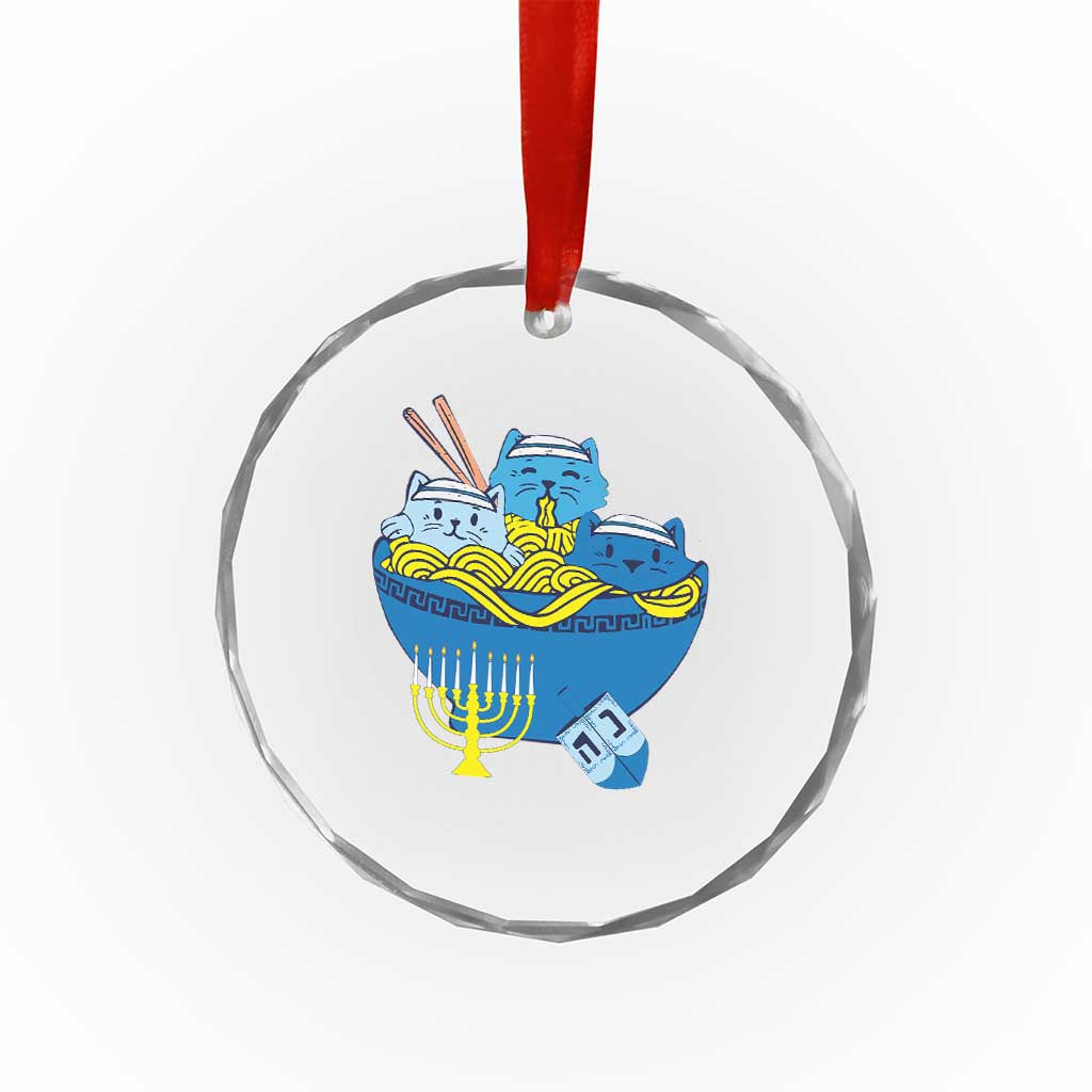 Funny Hanukkah Cat Crystal Glass Ornament Kawaii Cat Eating Ramen Anime Jewish Kitten TS09 Print Your Wear