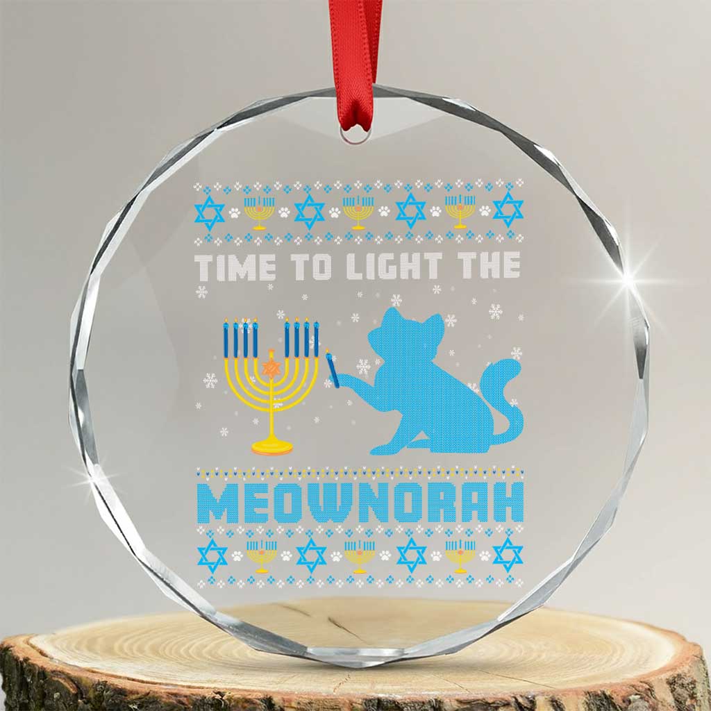 Funny Hanukkah Cat Crystal Glass Ornament Light The Meownorah Jewish Menorah Chanukah TS02 Transparent Glass 3'' Circle Print Your Wear