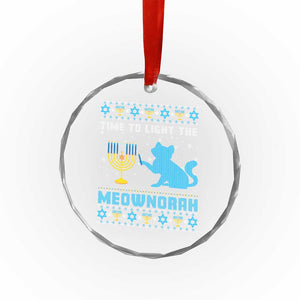 Funny Hanukkah Cat Crystal Glass Ornament Light The Meownorah Jewish Menorah Chanukah TS02 Print Your Wear