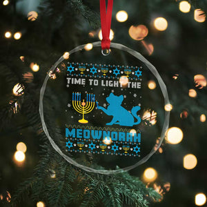 Funny Hanukkah Cat Crystal Glass Ornament Light The Meownorah Jewish Menorah Chanukah TS02 Print Your Wear