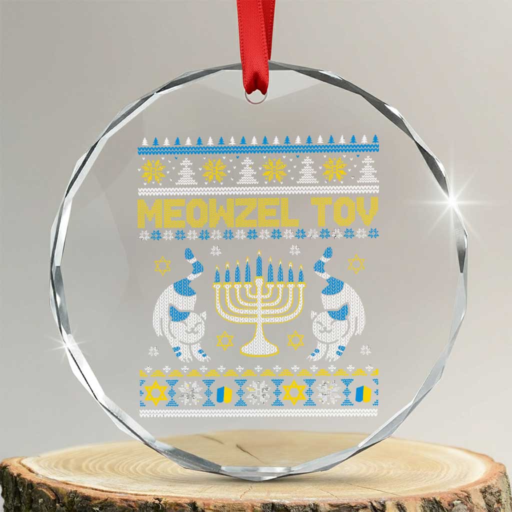 Funny Hanukkah Cat Crystal Glass Ornament Meowzel Tov Chanukah Jewish Ugly Sweater Hanukkah TS02 Transparent Glass 3'' Circle Print Your Wear