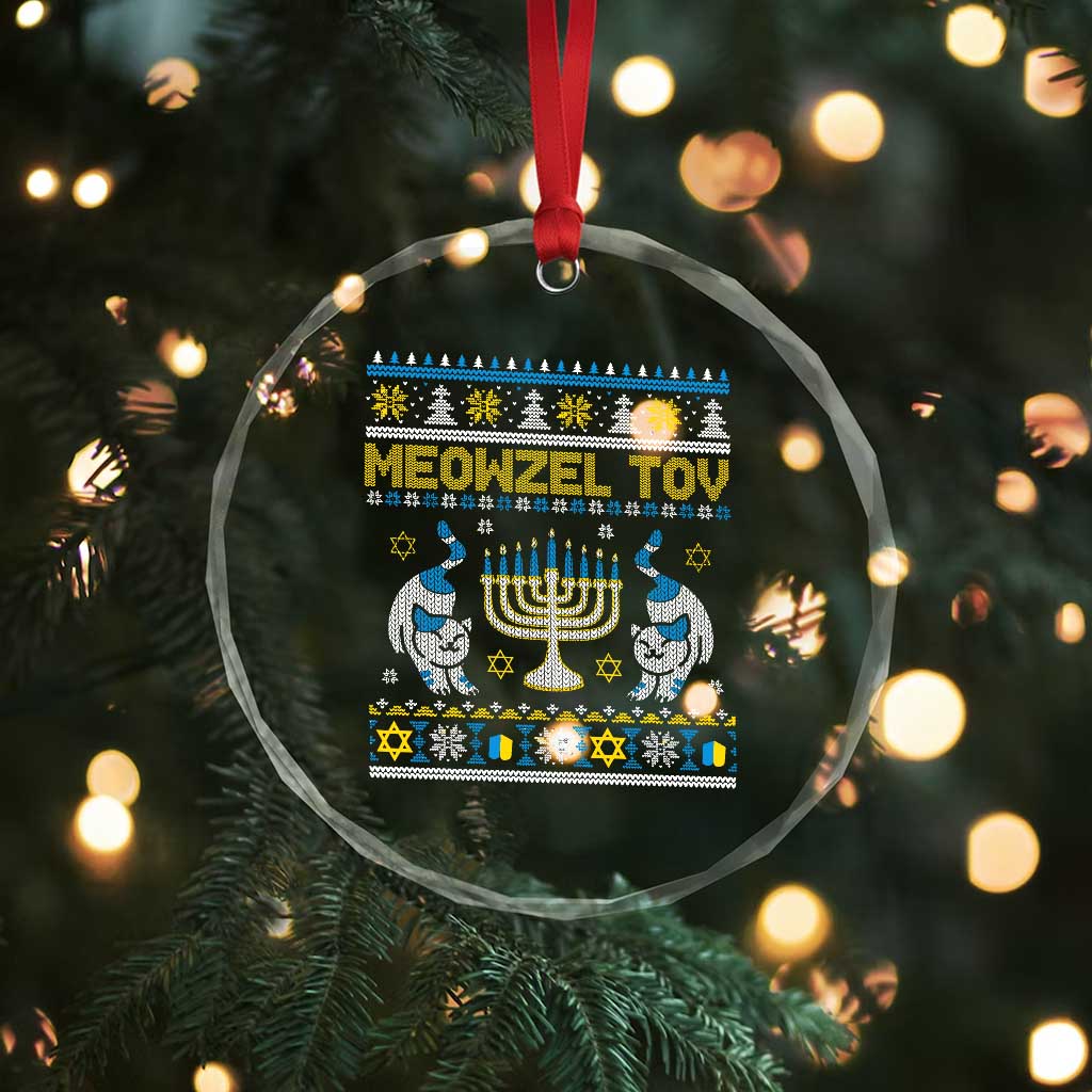 Funny Hanukkah Cat Crystal Glass Ornament Meowzel Tov Chanukah Jewish Ugly Sweater Hanukkah TS02 Print Your Wear
