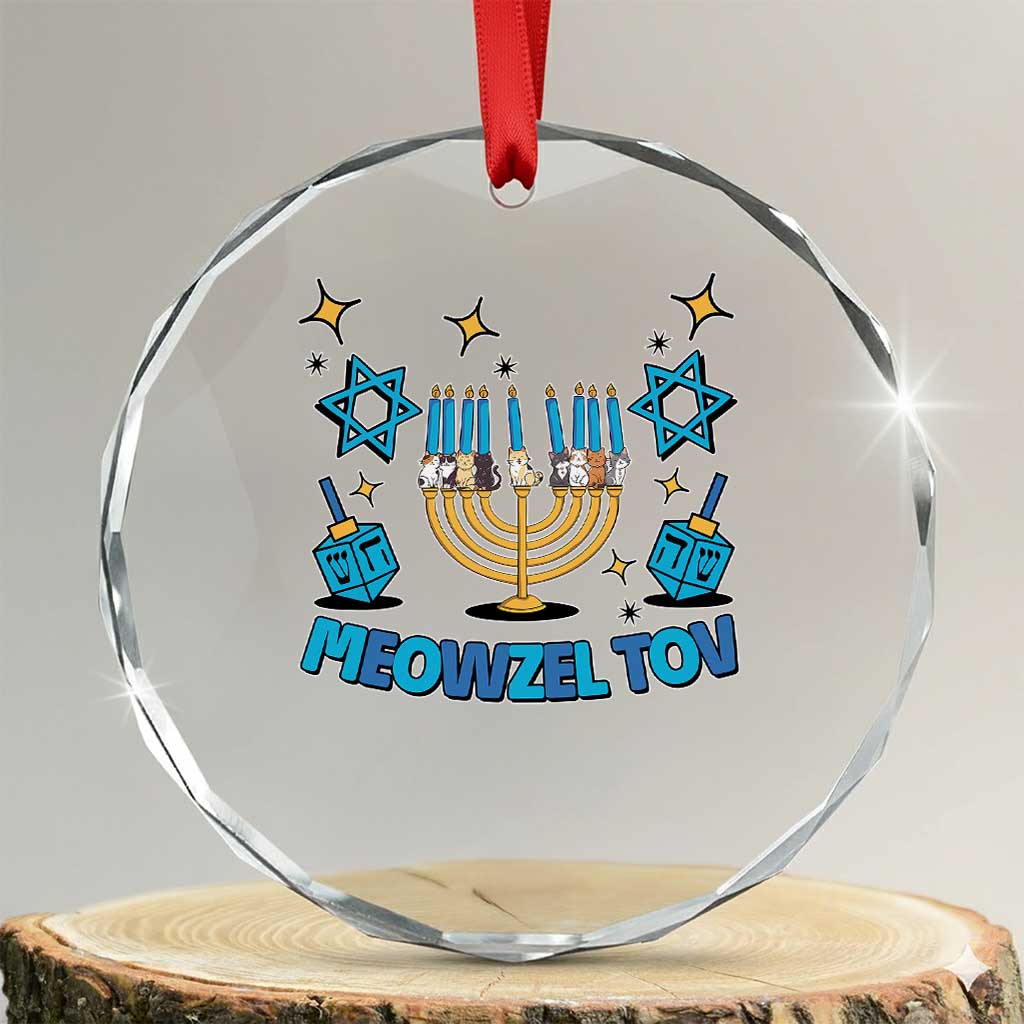 Funny Hanukkah Cat Crystal Glass Ornament Meowzel Tov Jewish Chanukkah TS09 Transparent Glass 3'' Circle Print Your Wear