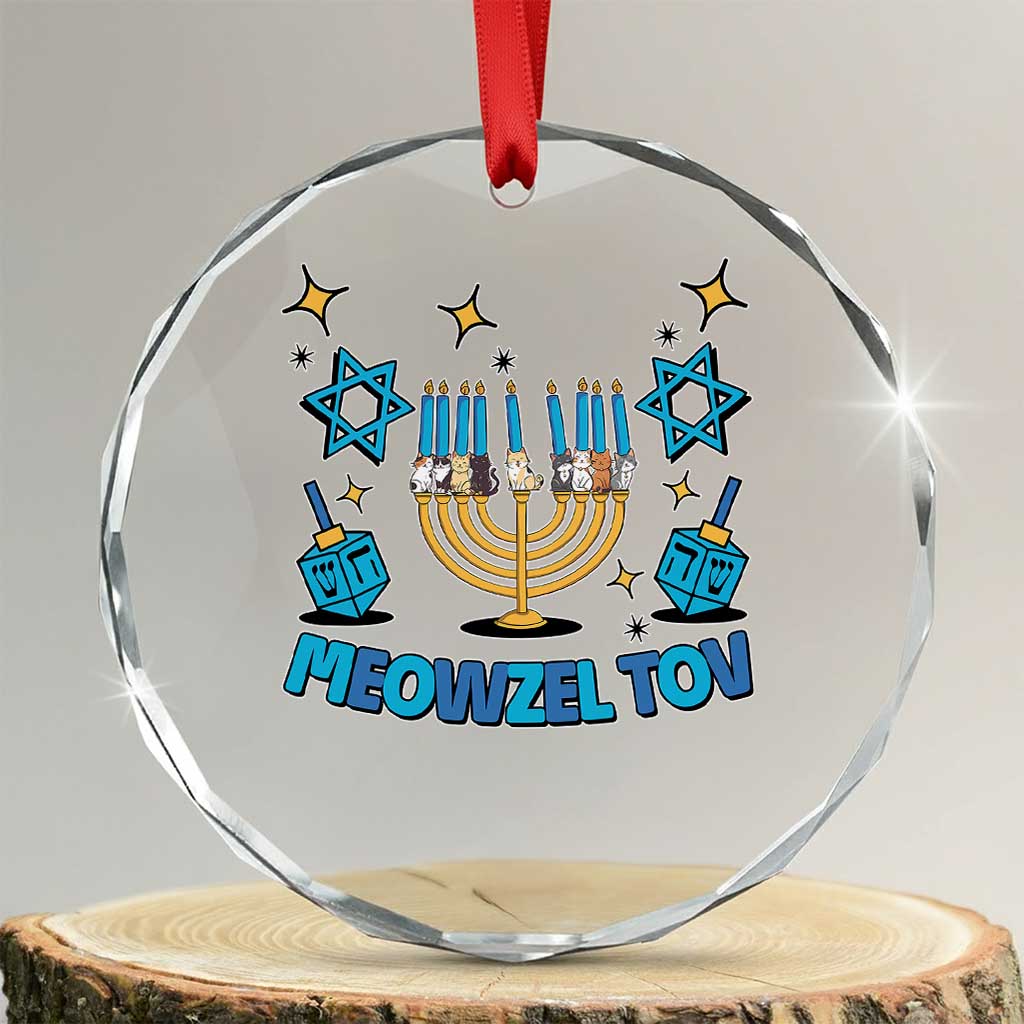 Funny Hanukkah Cat Crystal Glass Ornament Meowzel Tov Jewish Chanukkah TS09 Transparent Glass 3'' Circle Print Your Wear