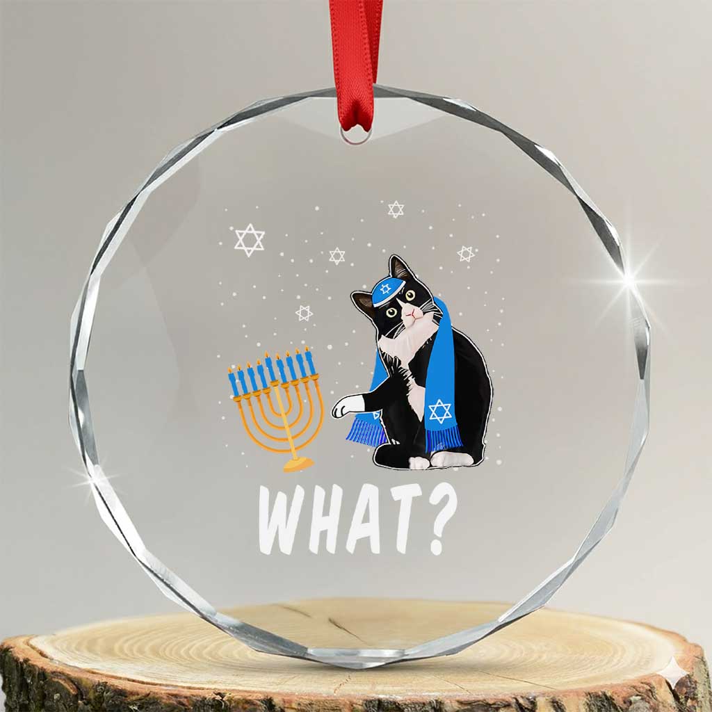 Funny Hanukkah Cat Crystal Glass Ornament What Hanukcat Chanukah Jewish Festival TS02 Transparent Glass 3'' Circle Print Your Wear