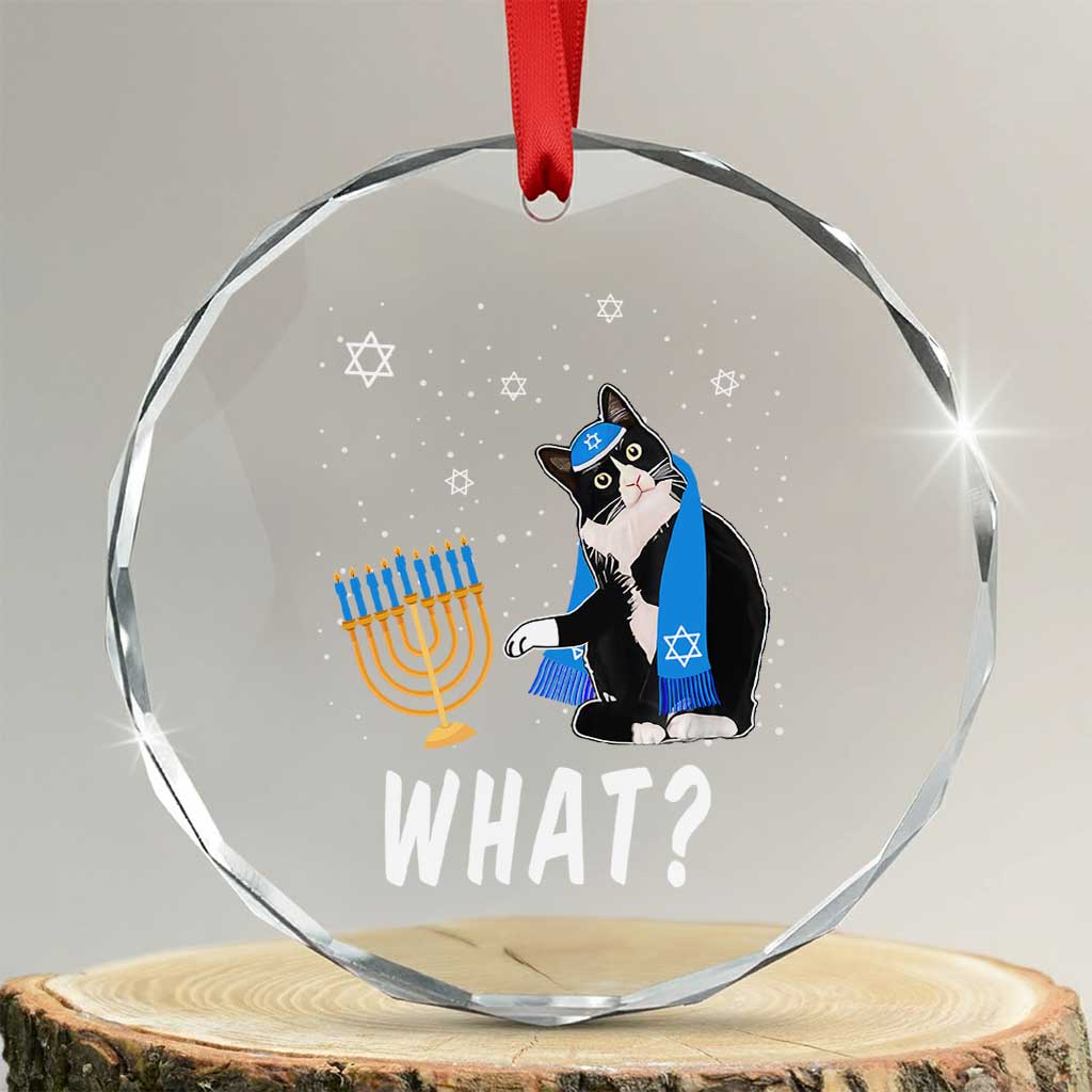 Funny Hanukkah Cat Crystal Glass Ornament What Hanukcat Chanukah Jewish Festival TS02 Transparent Glass 3'' Circle Print Your Wear