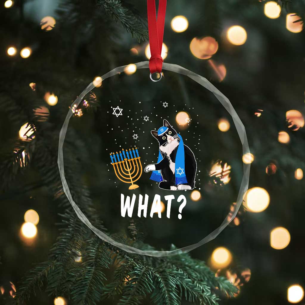 Funny Hanukkah Cat Crystal Glass Ornament What Hanukcat Chanukah Jewish Festival TS02 Print Your Wear