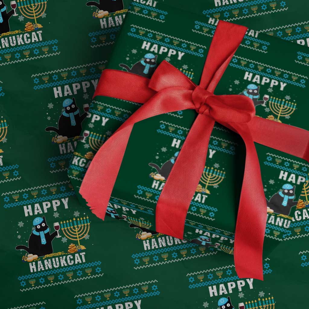 Funny Hanukkah Cat Wrapping Paper Roll Happy Hanukcat Drinking Black Cat Jewish Menorah Chanukah TS02 Green Print Your Wear