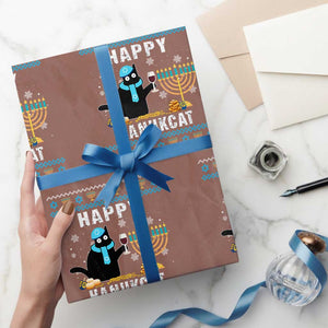 Funny Hanukkah Cat Wrapping Paper Roll Happy Hanukcat Drinking Black Cat Jewish Menorah Chanukah TS02 Mocha Print Your Wear