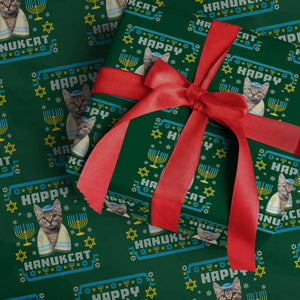 Funny Hanukkah Cat Wrapping Paper Roll Happy Hanukcat Menorah Ugly Chanukah Jewish Festival TS02 Green Print Your Wear
