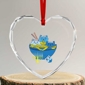 Funny Hanukkah Cat Heart Crystal Glass Ornament Kawaii Cat Eating Ramen Anime Jewish Kitten TS09 Transparent Glass 3'' Heart Print Your Wear