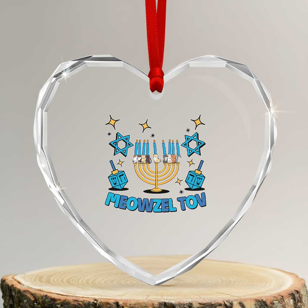 Funny Hanukkah Cat Heart Crystal Glass Ornament Meowzel Tov Jewish Chanukkah TS09 Transparent Glass 3'' Heart Print Your Wear