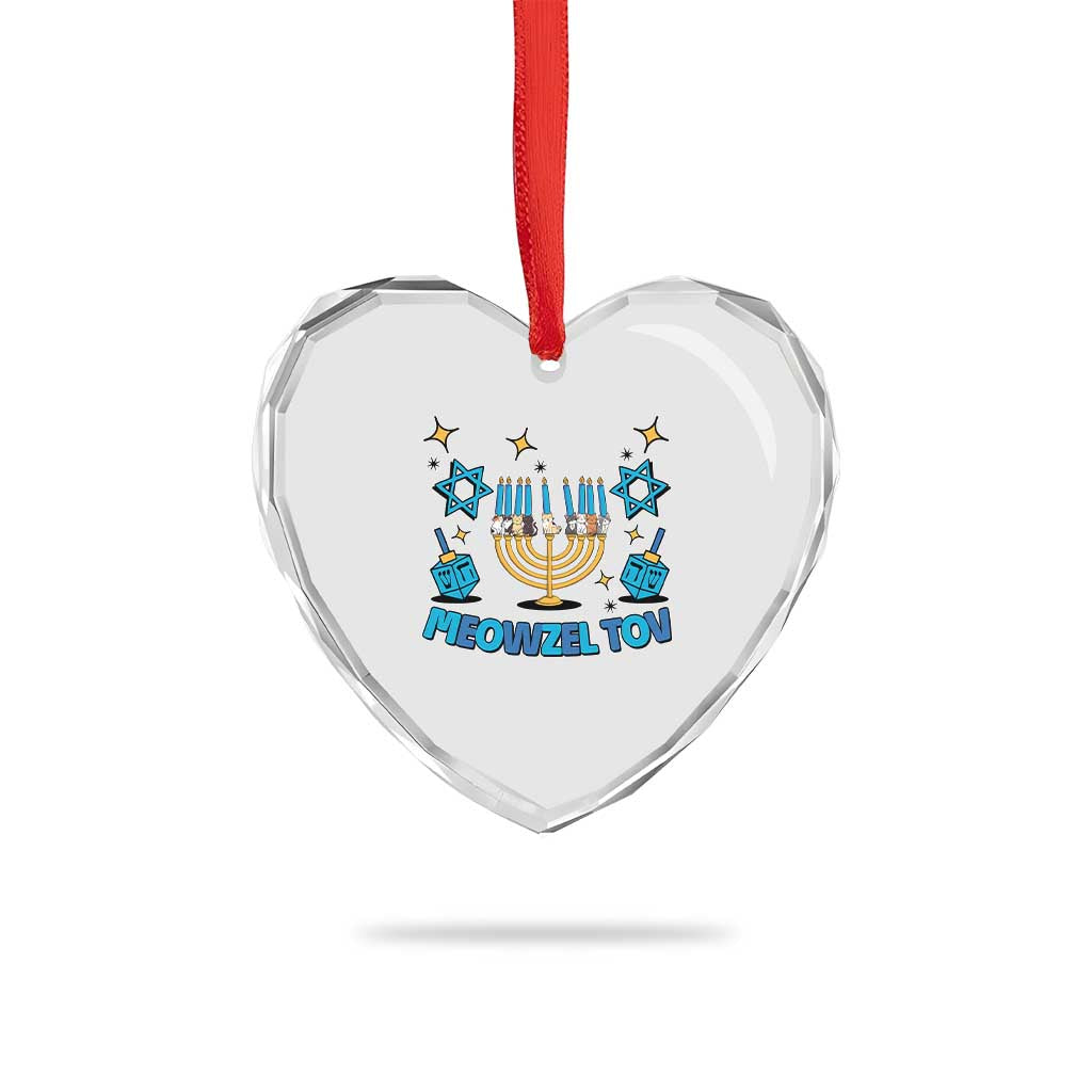 Funny Hanukkah Cat Heart Crystal Glass Ornament Meowzel Tov Jewish Chanukkah TS09 Print Your Wear