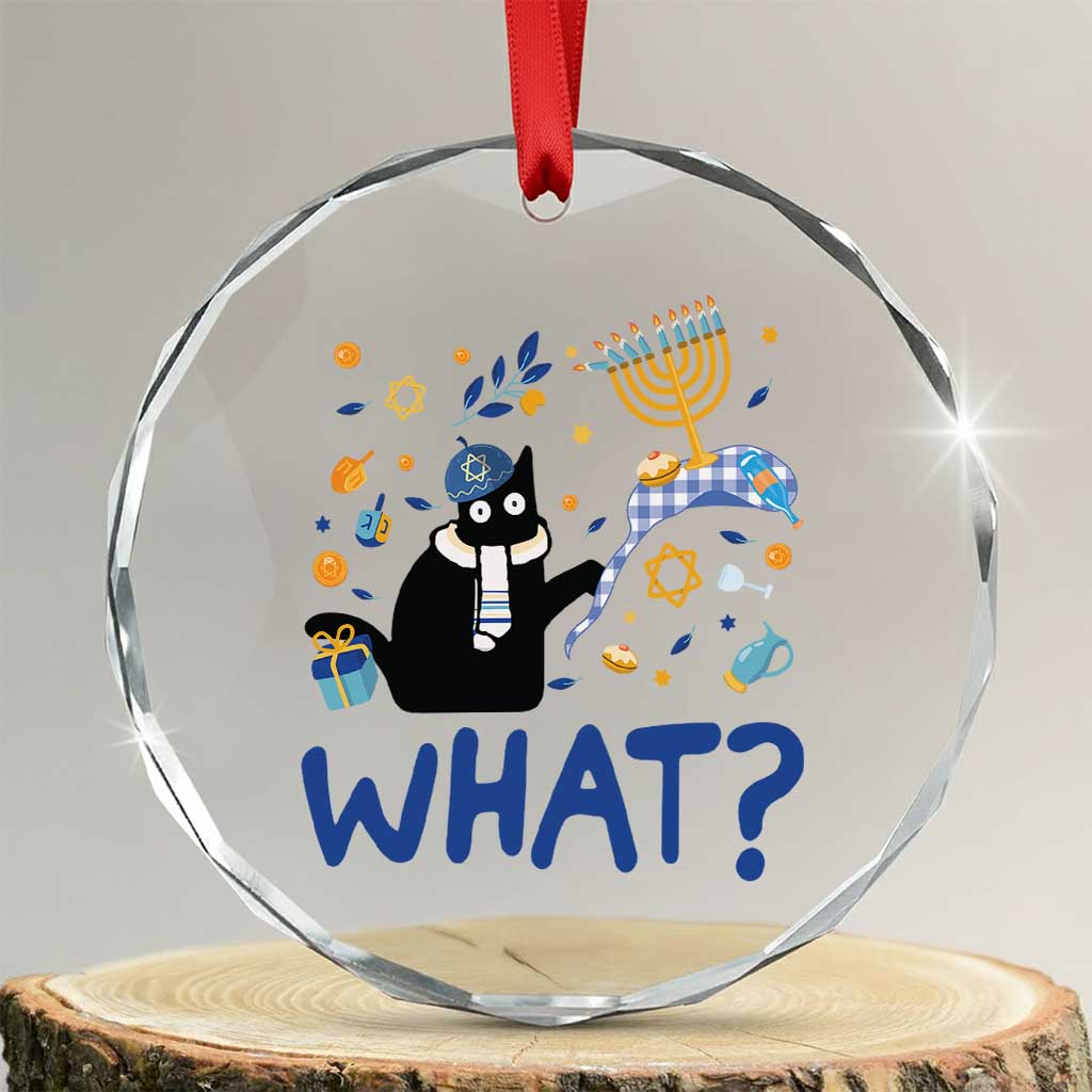 Funny Hanukkah Cat What Crystal Glass Ornament TS09 Transparent Glass 3'' Circle Print Your Wear