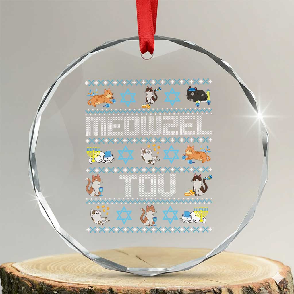 Funny Hanukkah Cats Crystal Glass Ornament Meowzel Tov Chanukah Menorah David Stars TS11 Transparent Glass 3'' Circle Print Your Wear