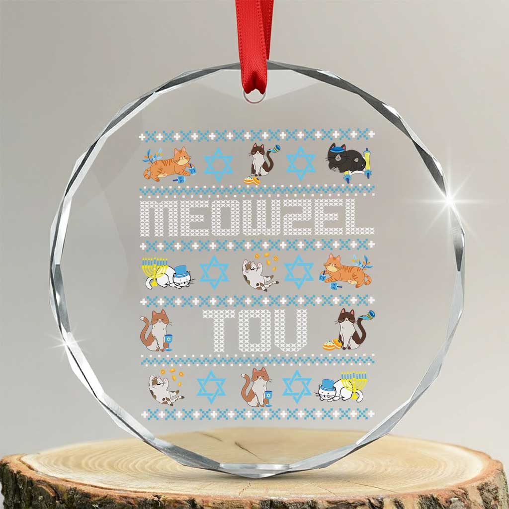 Funny Hanukkah Cats Crystal Glass Ornament Meowzel Tov Chanukah Menorah David Stars TS11 Transparent Glass 3'' Circle Print Your Wear