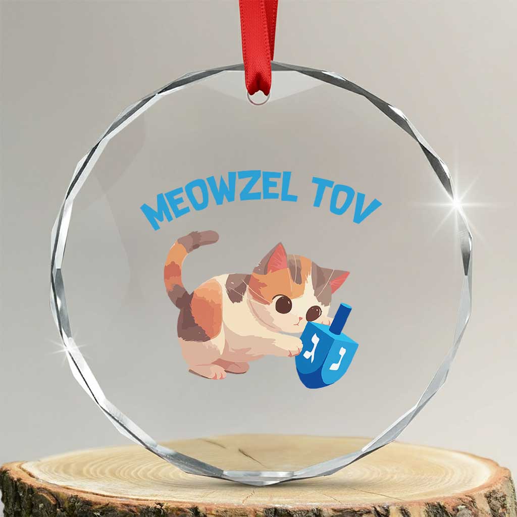 Funny Hanukkah Cats Crystal Glass Ornament Meowzel Tov Dreidels Chanukah Jewish Festival TS11 Transparent Glass 3'' Circle Print Your Wear