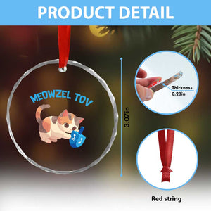 Funny Hanukkah Cats Crystal Glass Ornament Meowzel Tov Dreidels Chanukah Jewish Festival TS11 Print Your Wear
