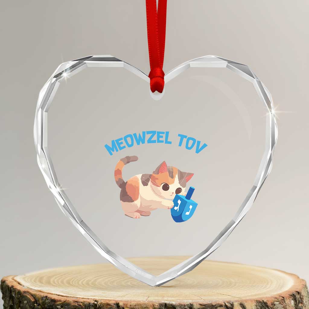 Funny Hanukkah Cats Heart Crystal Glass Ornament Meowzel Tov Dreidels Chanukah Jewish Festival TS11 Transparent Glass 3'' Heart Print Your Wear