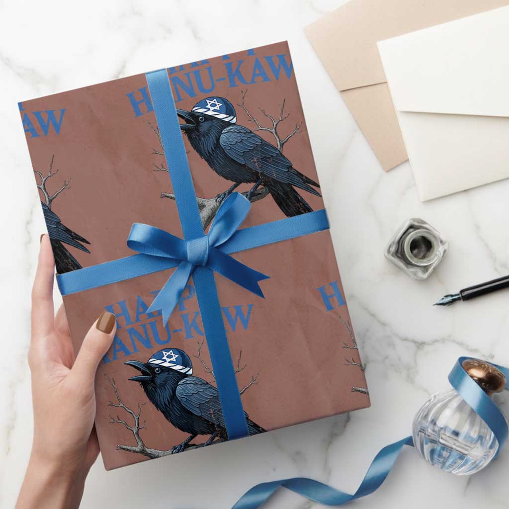 Funny Hanukkah Crow Wrapping Paper Roll Happy Hanukaw Jewish Holiday TS11 Mocha Print Your Wear