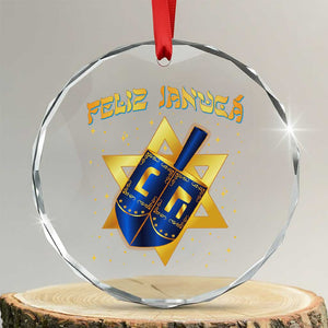 Funny Hanukkah Crystal Glass Ornament Feliz Januca Jewish Sephardic Ladino TS09 Transparent Glass 3'' Circle Print Your Wear