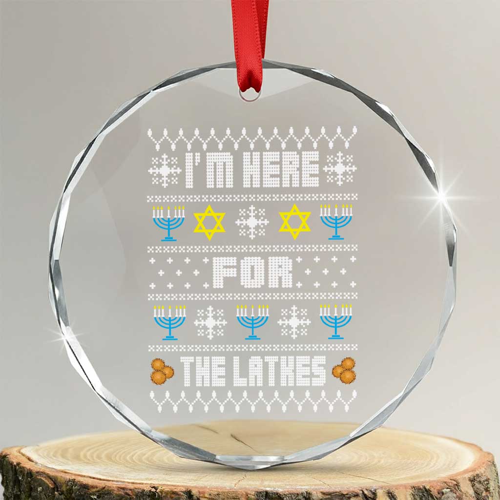 Funny Hanukkah Crystal Glass Ornament I'm Here For The Latkes Menorah TS11 Transparent Glass 3'' Circle Print Your Wear
