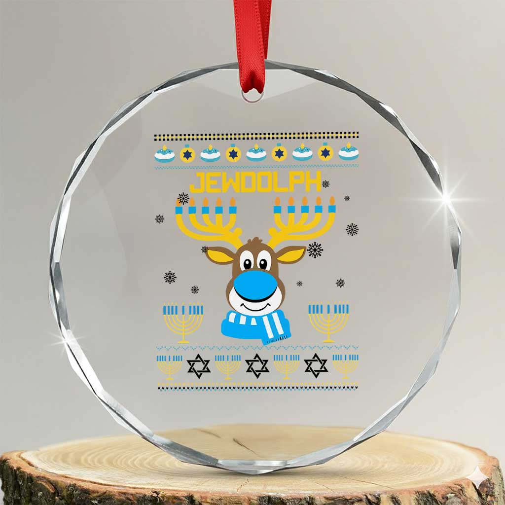 Funny Hanukkah Crystal Glass Ornament Jewdolph Jewish Reindeer Menorah TS09