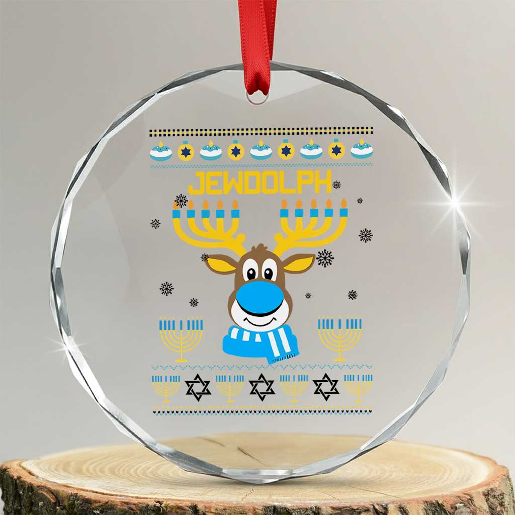 Funny Hanukkah Crystal Glass Ornament Jewdolph Jewish Reindeer Menorah TS09 Transparent Glass 3'' Circle Print Your Wear