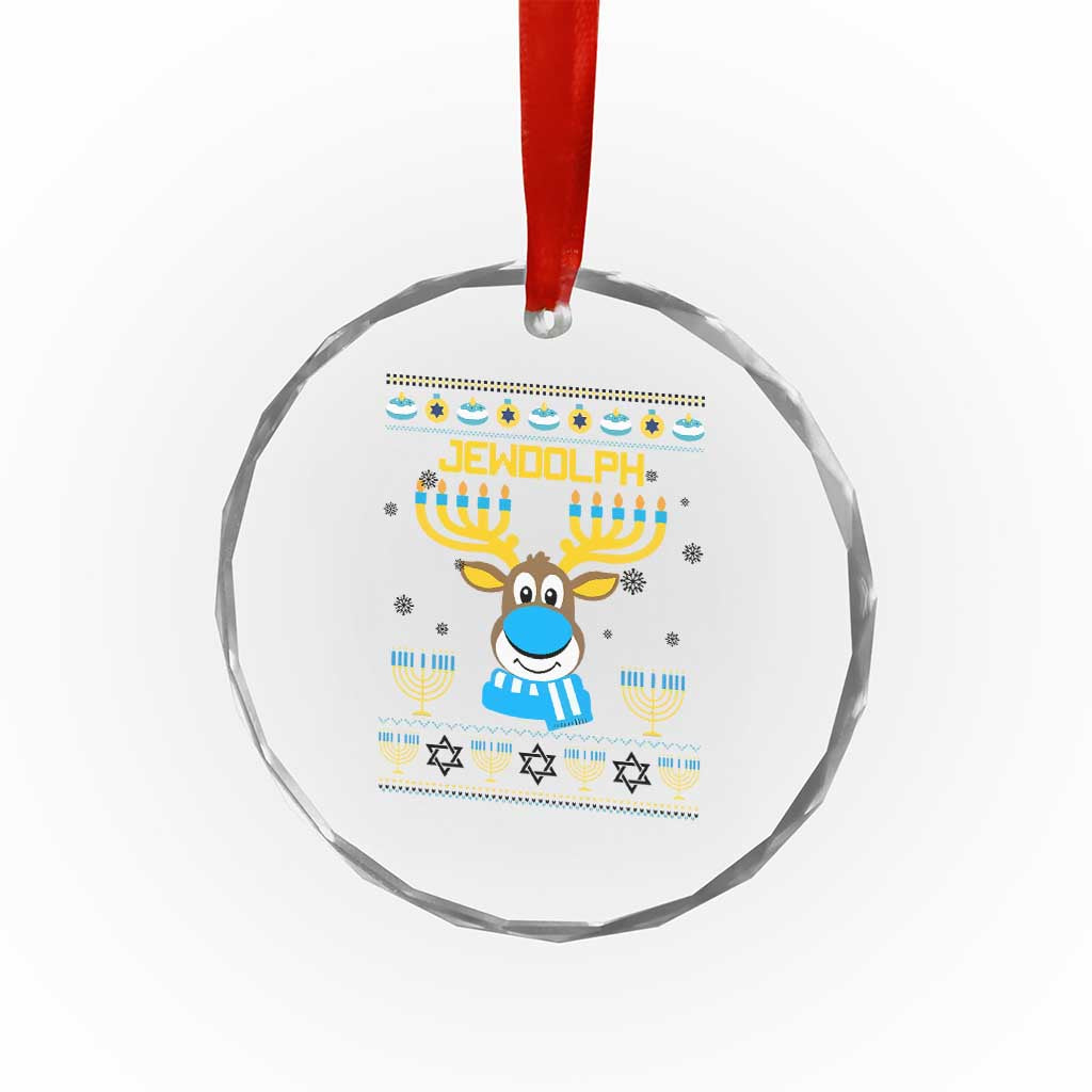 Funny Hanukkah Crystal Glass Ornament Jewdolph Jewish Reindeer Menorah TS09 Print Your Wear