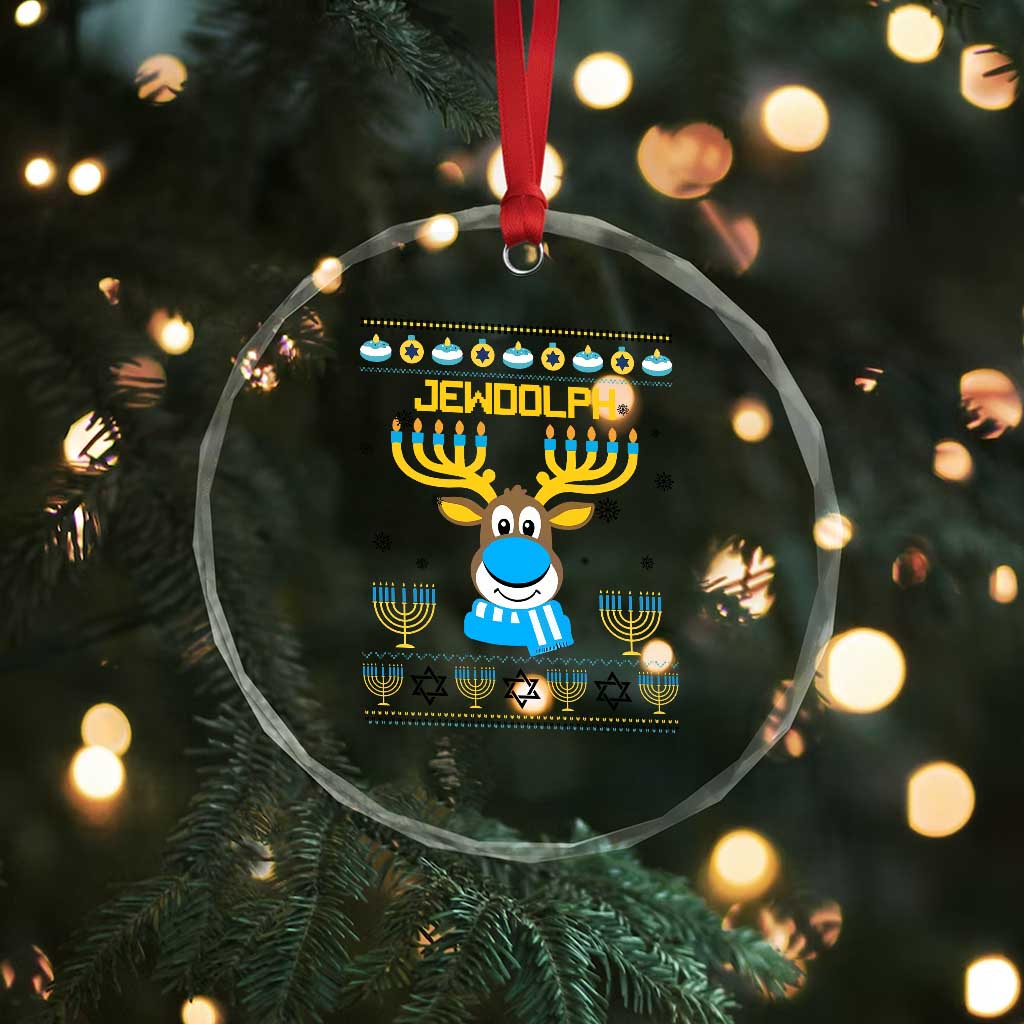Funny Hanukkah Crystal Glass Ornament Jewdolph Jewish Reindeer Menorah TS09 Print Your Wear