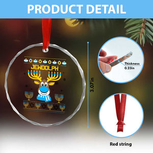 Funny Hanukkah Crystal Glass Ornament Jewdolph Jewish Reindeer Menorah TS09 Print Your Wear