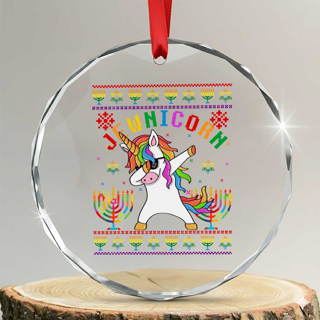 Funny Hanukkah Crystal Glass Ornament Jewnicorn Jewish Unicorn Rainbow TS09 Transparent Glass 3'' Circle Print Your Wear