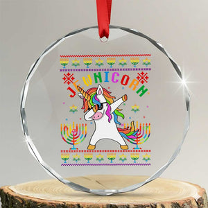 Funny Hanukkah Crystal Glass Ornament Jewnicorn Jewish Unicorn Rainbow TS09 Transparent Glass 3'' Circle Print Your Wear